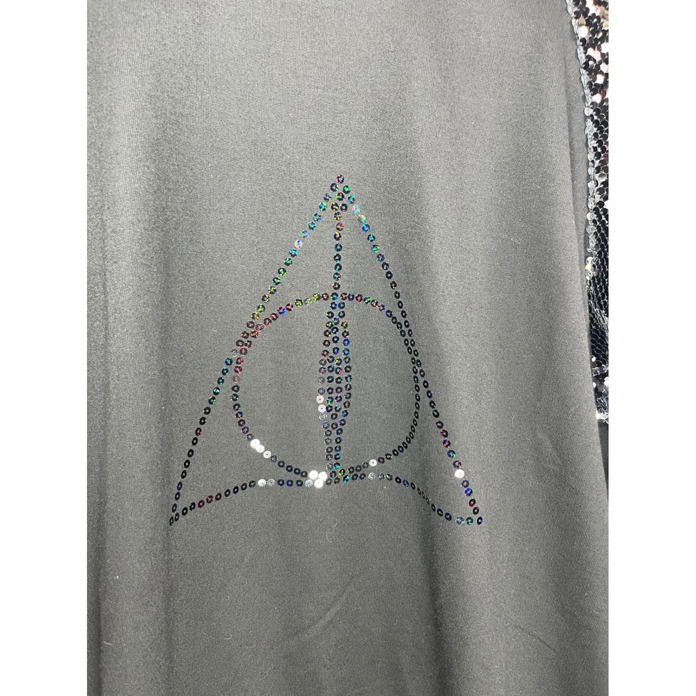 Harry Potter Deathly‎ Hallows Sweatshirt XXXL Black Sequin Sleeves Pullover - Picture 2 of 8